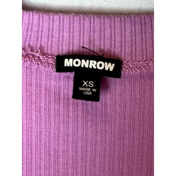 Monrow Bodysuit Women XS Purple Ribbed Crew Henley Neck Short Sleeve Pull-On - Picture 8 of 11